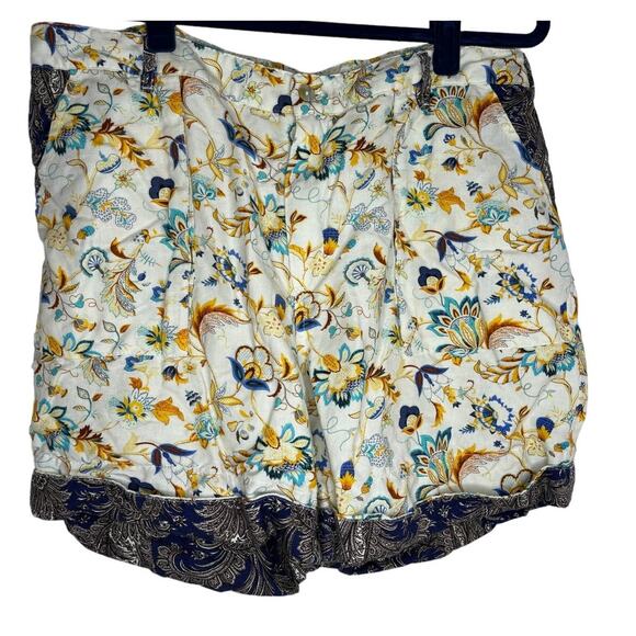 Sundance Kalini Shorts Size L Floral Print linen and cotton missing drawstring - Picture 1 of 7